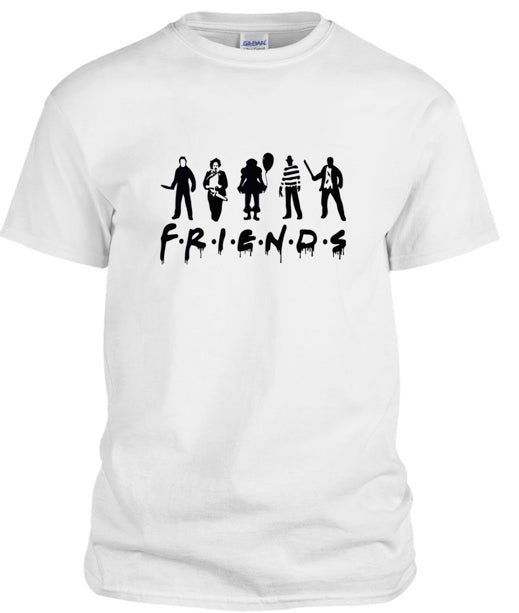 HALLOWEEN HORROR FRIENDS PARODY T-Shirt HORROR MOVIE CHARACATERS-