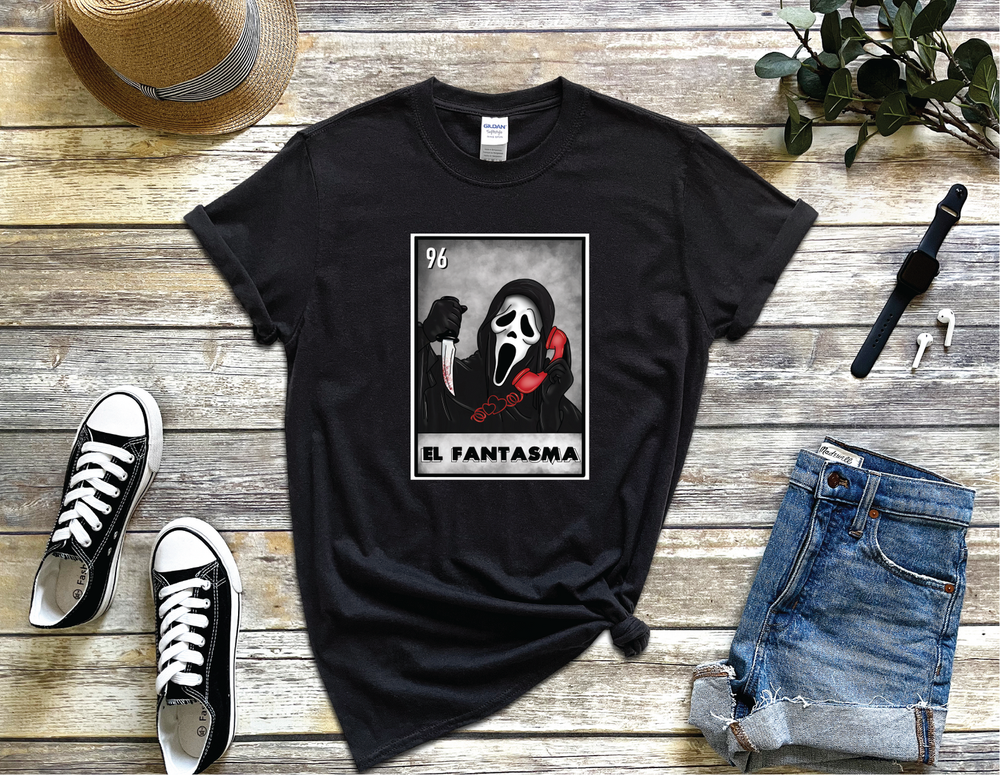 El Fantasma Funny Mexican Loteria T-shirt Red