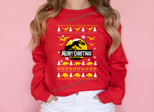 Ugly Sweater Christmas Style Crewneck Sweatshirt Jurassic Park Merry Christmas, Perfect Gift, Different Colors UNISEX SIZES
