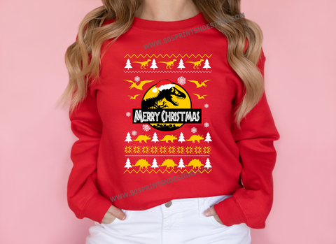 Ugly Sweater Christmas Style Crewneck Sweatshirt Jurassic Park Merry Christmas, Perfect Gift, Different Colors UNISEX SIZES