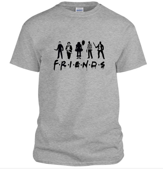 HALLOWEEN HORROR FRIENDS PARODY T-Shirt HORROR MOVIE CHARACATERS-