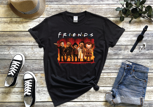 Halloween Horror Friends Parody Horror Movie  Characters Black Color T-shirt