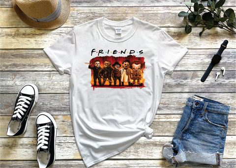 Halloween Horror Friends Parody Horror Movie  Characters White Color T-shirt