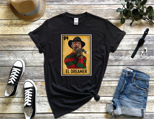 El Dreamer Freddy K. Funny Mexican Loteria T-shirt Yellow