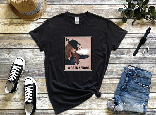 La Gran Senora Funny Mexican Loteria Card T-shirt, La Gran Senora Jenny Tee Beige