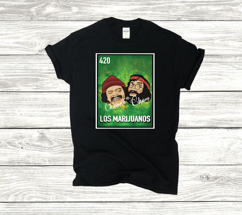 Los Marijuanos Cheech & Chong  Loteria Game Card Unisex T-shirt Funny Mexican Loteria Brown Version