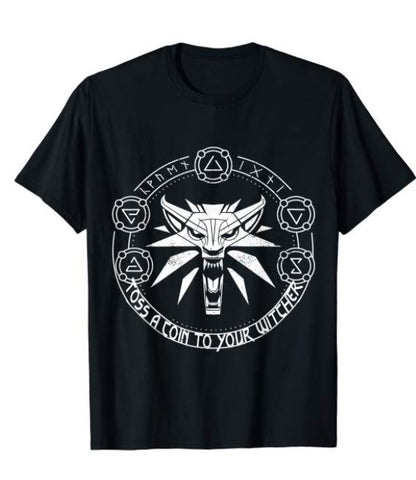 The Witcher Toss A Coin Wolf Distressed T-shirt-Choose Size