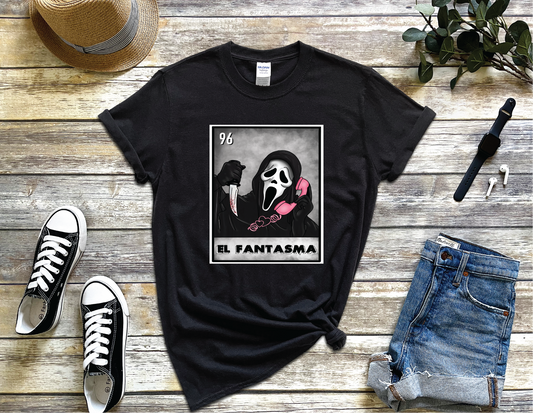 El Fantasma  Funny Mexican Loteria T-shirt Pink