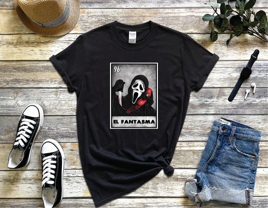 El Fantasma  Funny Mexican Loteria T-shirt Red