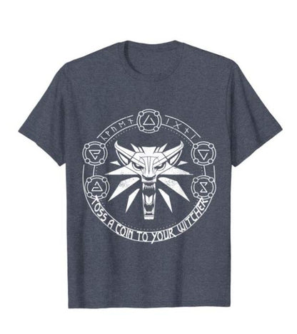 The Witcher Toss A Coin Wolf Distressed T-shirt-Choose Size